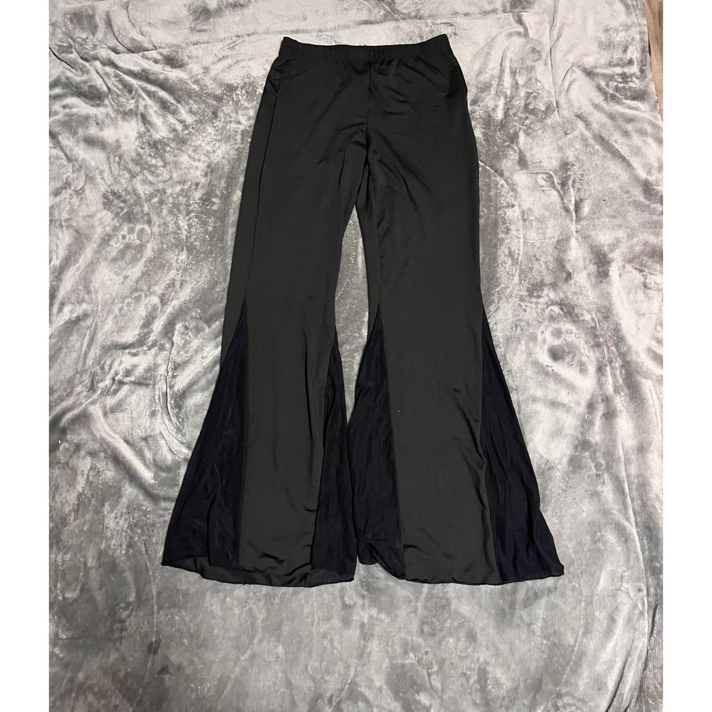 Shein Black Bell Bottom Flare Pants with Sheer Mesh Panels Size Large